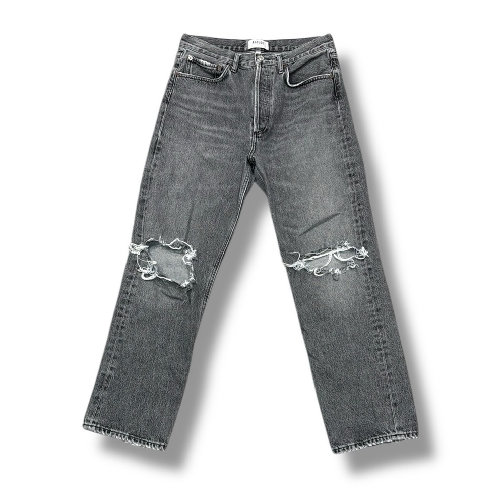 Agolde 90’s Mid Rise Loose Straight Leg Distressed Jeans in Outline Gray Size 27